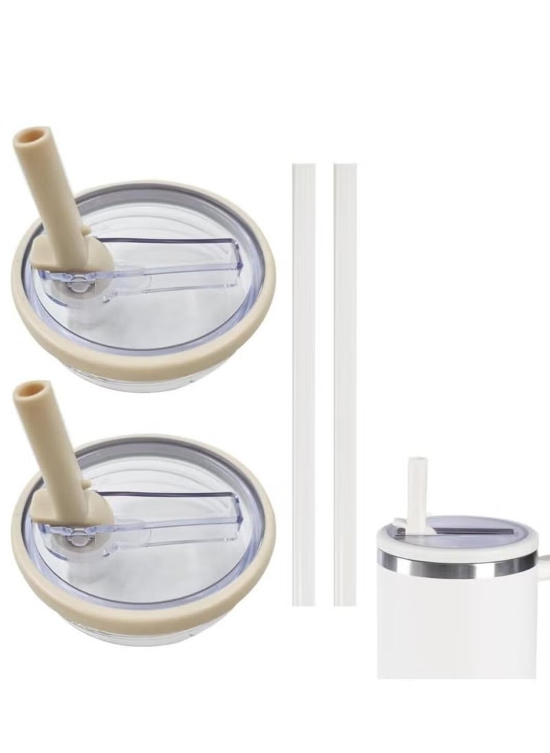 Generic - 2 Pack 40 oz Tumbler Flip Straw Lid Replacement fit for Stanley Quencher, Spill Proof Splash Resistant Tumbler Lids,Reusable Leak Proof Tumbler Cover for Stanley Cup Accessories(White) - Image 1