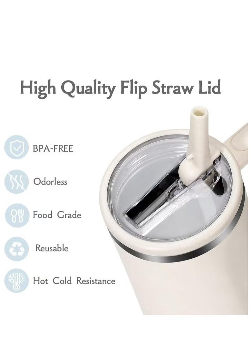 Generic - 2 Pack 40 oz Tumbler Flip Straw Lid Replacement fit for Stanley Quencher, Spill Proof Splash Resistant Tumbler Lids,Reusable Leak Proof Tumbler Cover for Stanley Cup Accessories(White) - Image 1