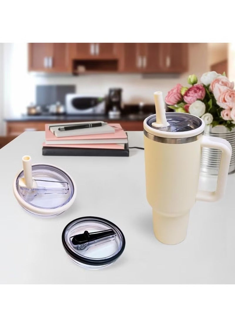 Generic - 2 Pack 40 oz Tumbler Flip Straw Lid Replacement fit for Stanley Quencher, Spill Proof Splash Resistant Tumbler Lids,Reusable Leak Proof Tumbler Cover for Stanley Cup Accessories(White) - Image 1