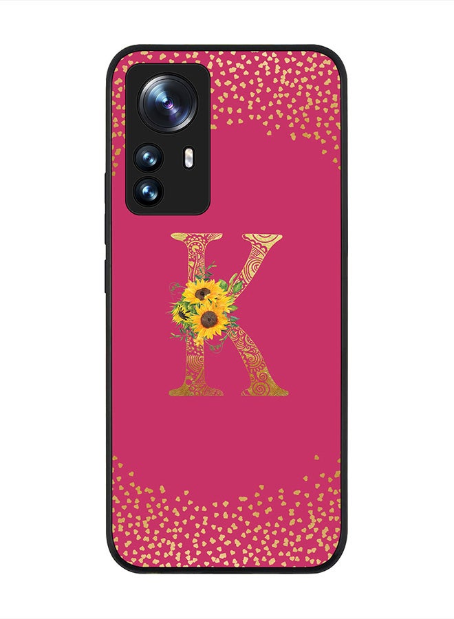 Stylizedd Rugged Black edge case for Xiaomi 12X, Slim fit Rubber Edges  -  Custom Monogram Initial Letter Mandala Floral Pattern Alphabet- K  (Dark Pink Rose ) - Image 1
