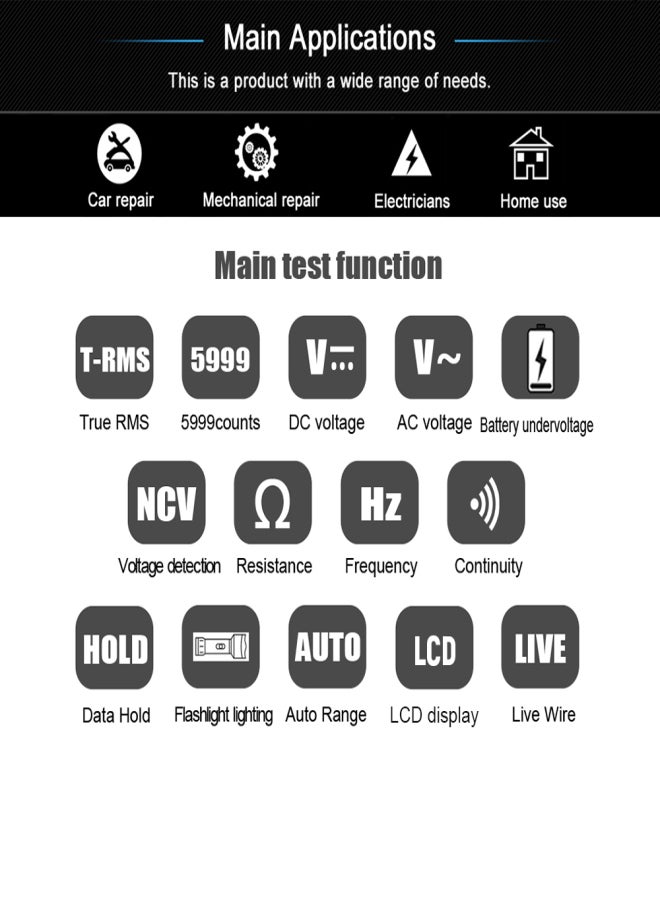BSIDE ADMS7 Digital Multimeter True RMS Professional Ultra-Thin Large Screen Voltage Tester 6000 Counts Multimeter NCV Resistance Frequency Continuity Tester - Image 3