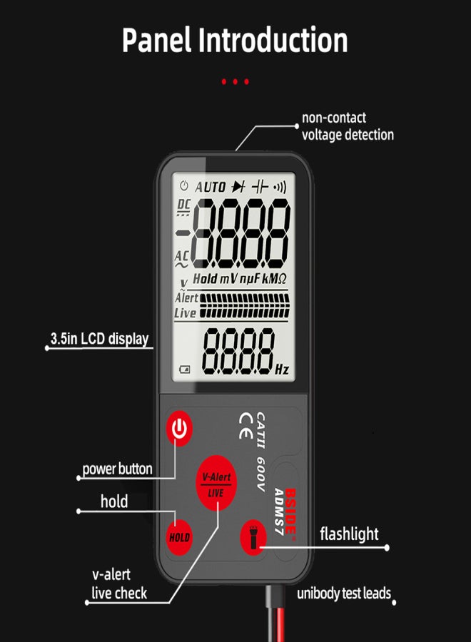 BSIDE ADMS7 Digital Multimeter True RMS Professional Ultra-Thin Large Screen Voltage Tester 6000 Counts Multimeter NCV Resistance Frequency Continuity Tester - Image 2