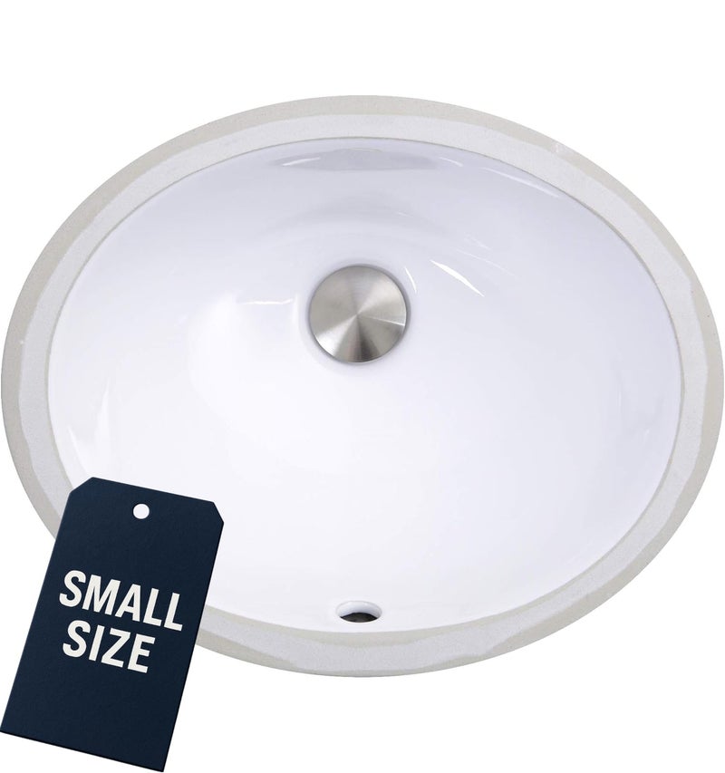 Nantucket Sinks UM-13x10-W 13x10" Oval Ceramic Undermount Vanity Sink – Small Bathroom Sink, Mini Tiny Bowl, Overflow, High Gloss White Vitreous China – Scratch & Stain Resistant, Great Point - Image 1