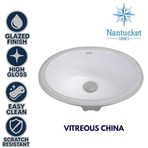 Nantucket Sinks UM-13x10-W 13x10" Oval Ceramic Undermount Vanity Sink – Small Bathroom Sink, Mini Tiny Bowl, Overflow, High Gloss White Vitreous China – Scratch & Stain Resistant, Great Point - Image 4