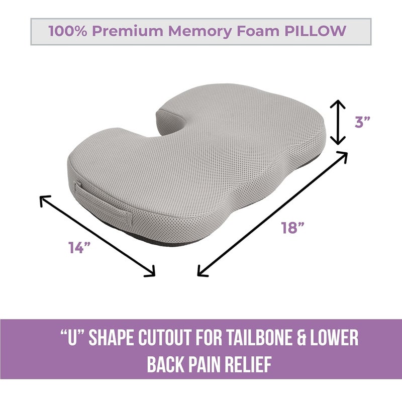 RINIPO Seat Cushion for Tailbone Pain Lower Back Pain Relief Coccyx Sciatica Pain Relief Back Support Cushion Ergonomic Memory Foam Mesh Grey - Image 4