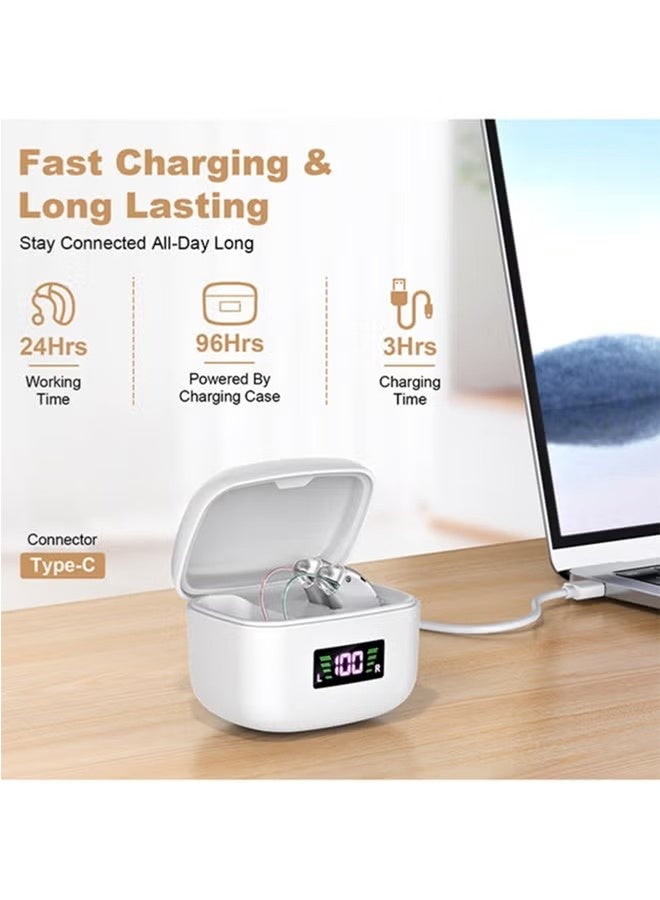 HAVEN Rechargeable Hearing Aids for Seniors & Adults, Noise Cancelling, Contact Charging Box with LED Power Display, In-Ear Amplifier, Latest Digital Chip - Silver - Image 3