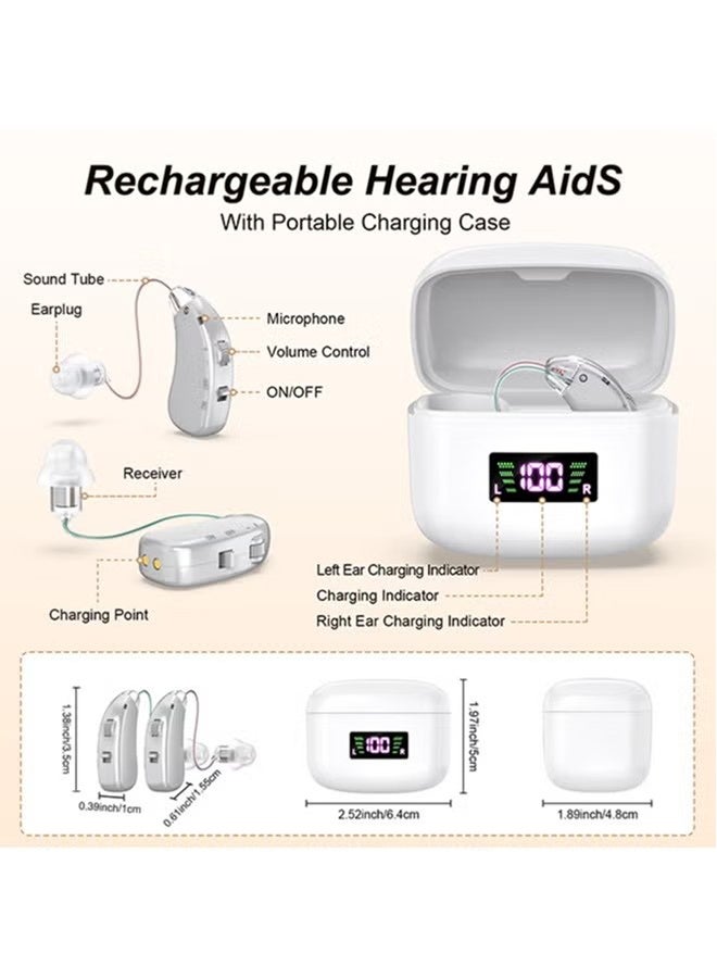 HAVEN Rechargeable Hearing Aids for Seniors & Adults, Noise Cancelling, Contact Charging Box with LED Power Display, In-Ear Amplifier, Latest Digital Chip - Silver - Image 2