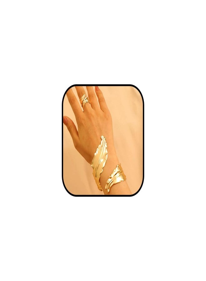 Decixde Gold Jewelry Sets for Women Bangle Ring Set Chunky Bangle Bracelet And Ring Statement Jewelry Set for Women, adjustable, Metal, No Gemstone - Image 1