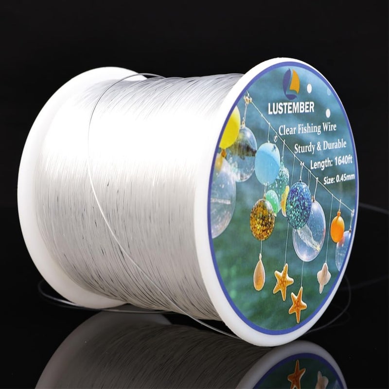 LUSTEMBER Fishing Wire, 1640 ft Clear Fishing Line, Strong Invisible String for Hanging Decorations, Balloons, Crafts, Jewelry Making, Beading, Bracelets and Necklaces - Image 1