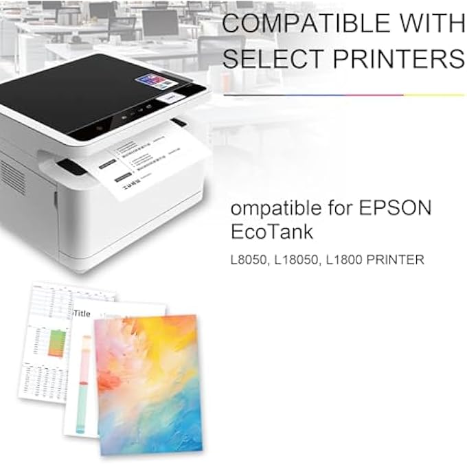 108 INK REFILL BOTTLES HIGH PAGE YIELD FOR EPSON 108 INK COMBO SET(BLACK CYAN MAGENTA YELLOW LIGHT CYAN AND LIGHT MAGENTA) FOR ECOTANK L8050, L18050, L1800 PRINTER(6-PACK) - Image 3