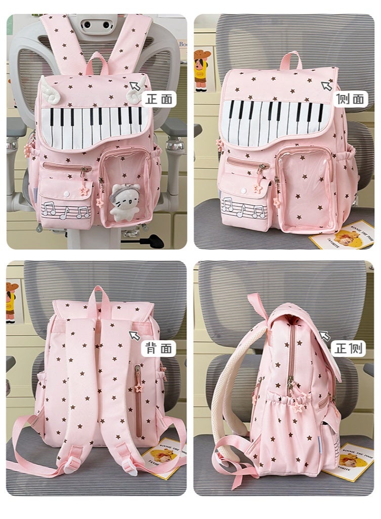 Aesthetic Korean Style Piano & Star Campus Backpack for Teen Girls, Junior/Senior High School Student Daypack - Image 2