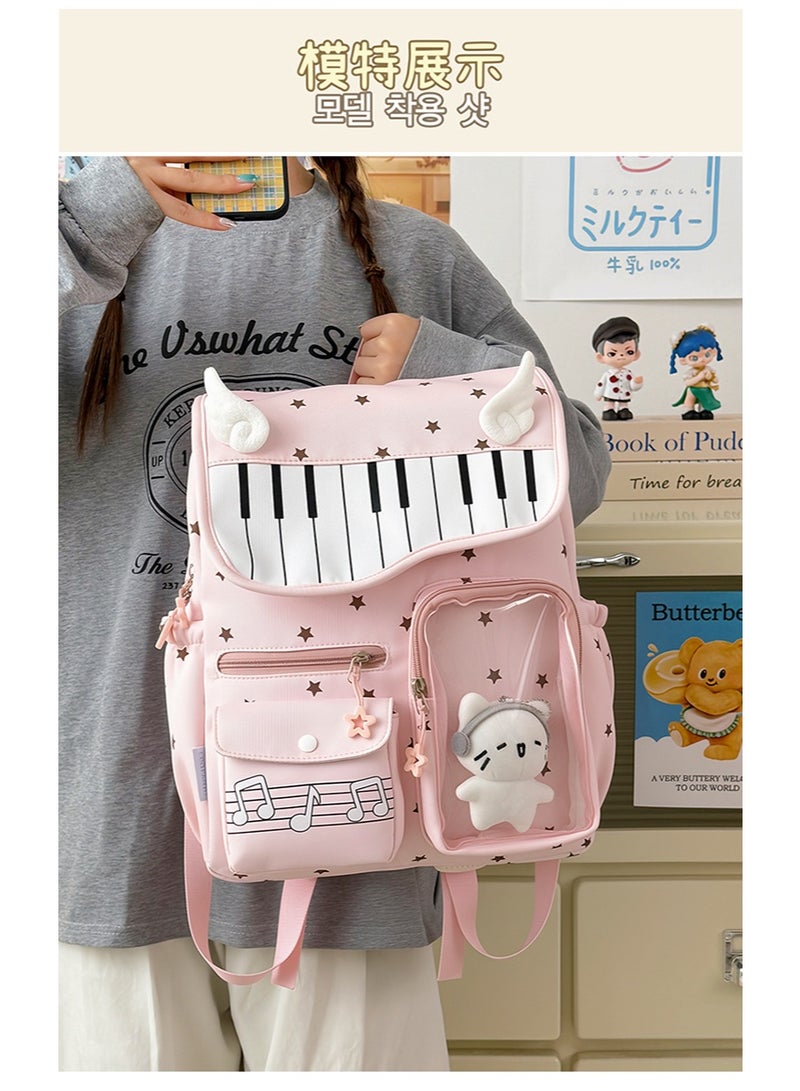 Aesthetic Korean Style Piano & Star Campus Backpack for Teen Girls, Junior/Senior High School Student Daypack - Image 5