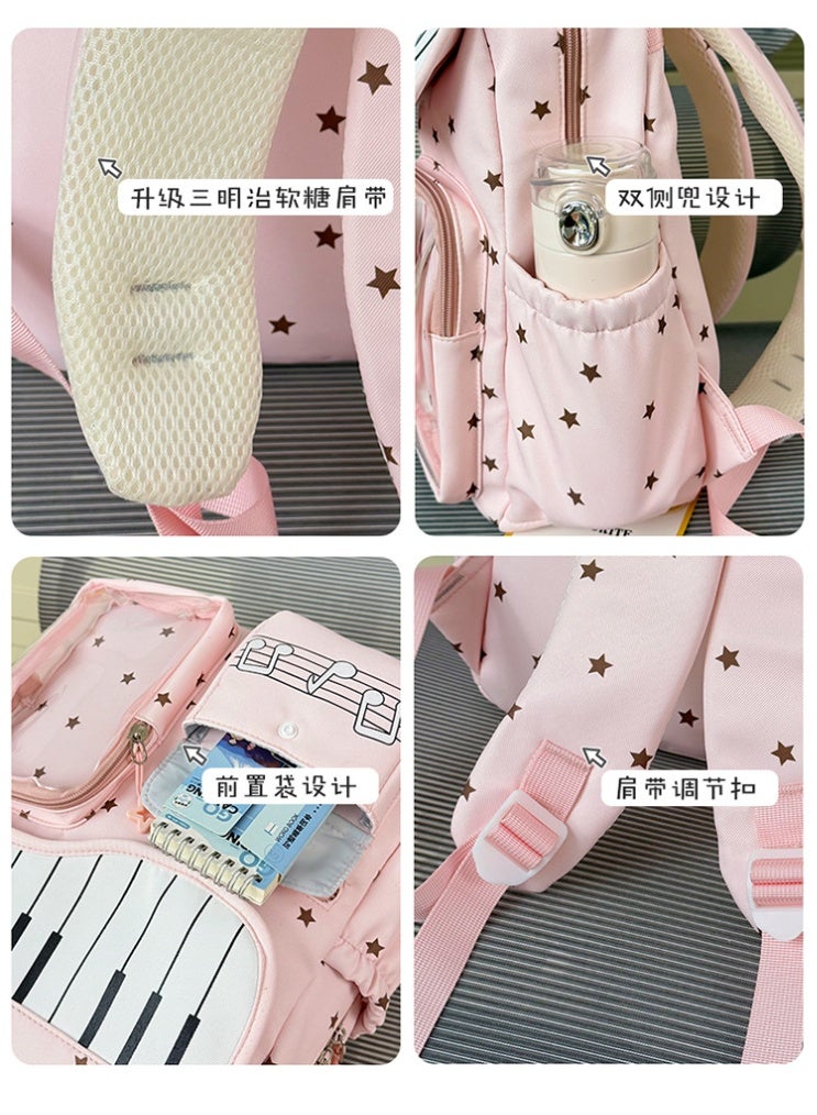 Aesthetic Korean Style Piano & Star Campus Backpack for Teen Girls, Junior/Senior High School Student Daypack - Image 3