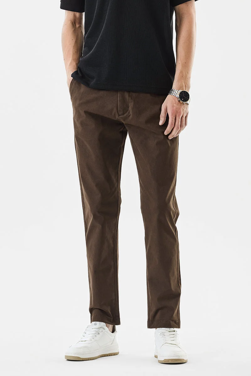 سنيتش Brown Solid Slim Fit Casual Chinos