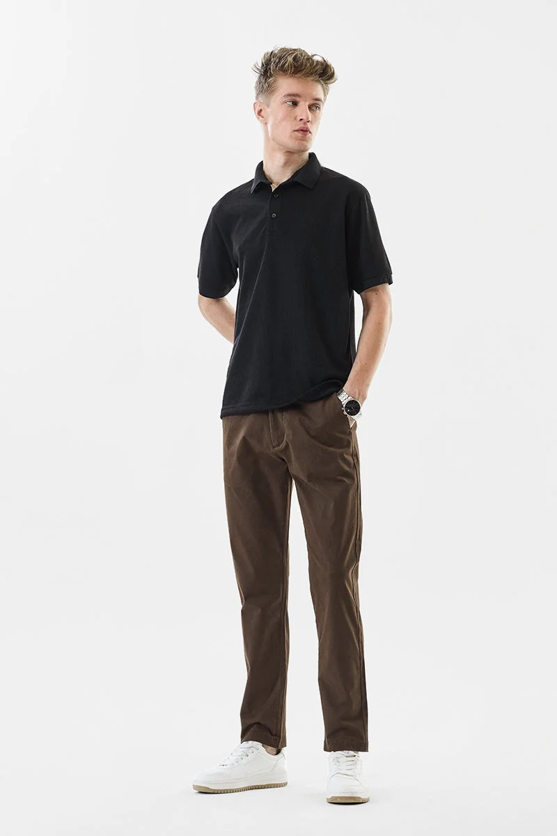 سنيتش Brown Solid Slim Fit Casual Chinos