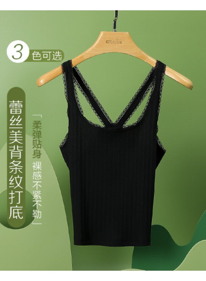 Red Bean Vertical Stripes Slimming Camisole Women'S Short Crop Top, Wearable As Outerwear Or Inner Layer - Image 1