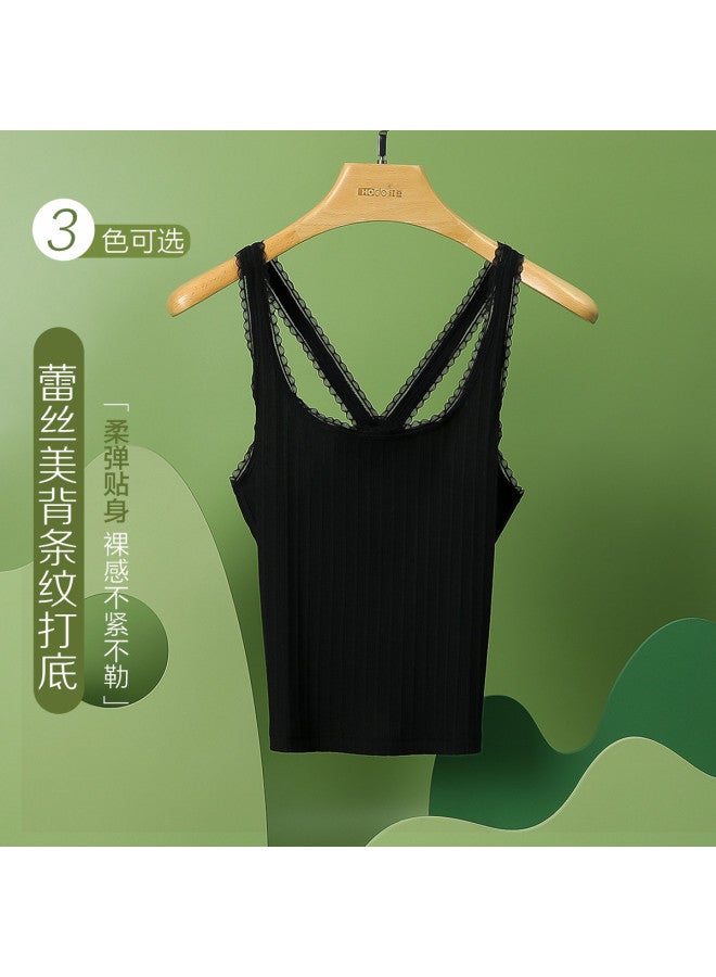 Red Bean Vertical Stripes Slimming Camisole Women'S Short Crop Top, Wearable As Outerwear Or Inner Layer - Image 2