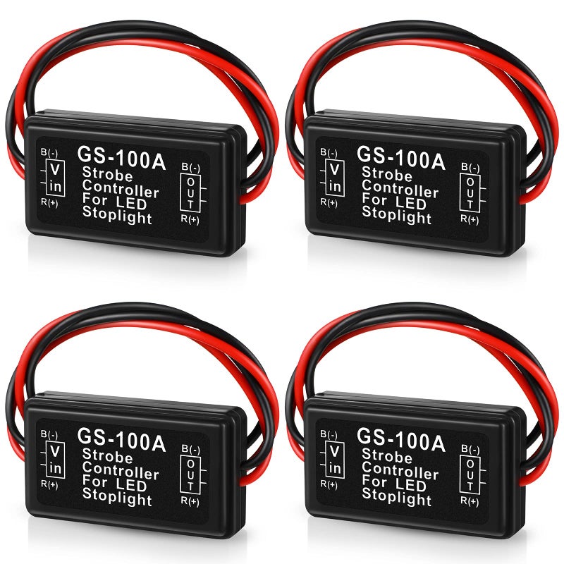 Frienda 4 Pieces Brake Light Flasher Strobe Tail Light LED Module Flash Strobe Controller for Motorcycles Cars Trucks 1230 V