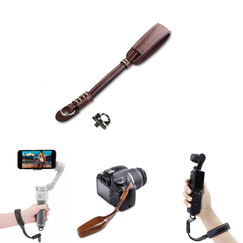 GetZget ® Hand Strap for Dji Pocket 3, osmo 3, Om 4/5/6 mobile Gimbal, Dslr Camera Strap PU Leather with 1/4 Screw Mount Down Fall Protection Accessories - Image 1