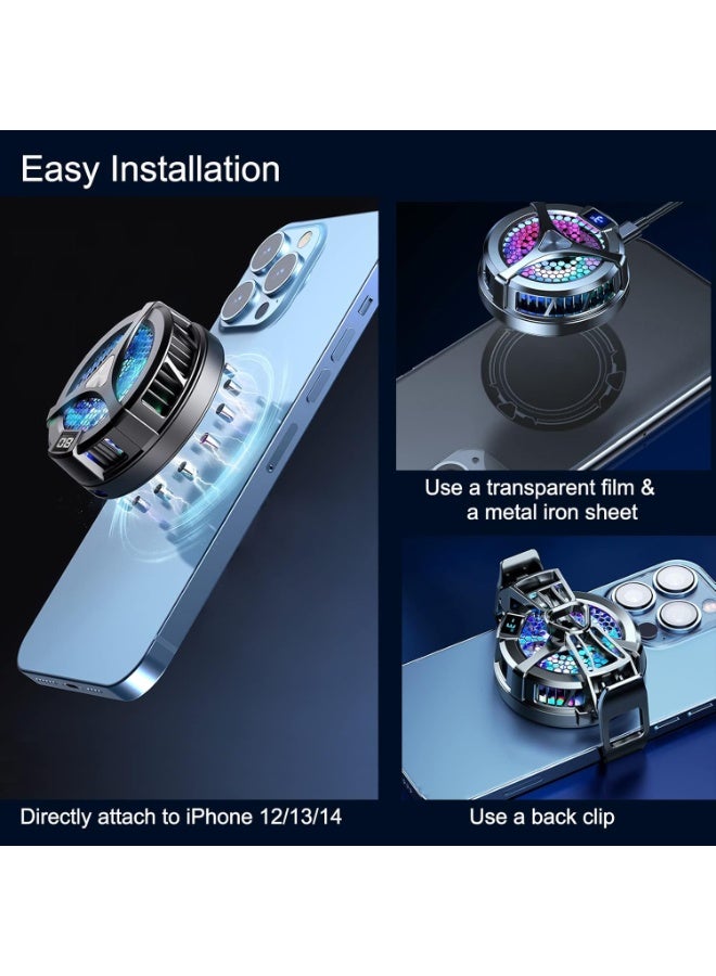 Magnetic Mobile Cooler, Semiconductor Technology Phone Cooler Compatible with iPhone 12/13/14/15, 2 Cooling Modes, LCD Display, RGB Lights, Instant Gaming Fan for Android, iPhone, and iPad – Black - Image 4