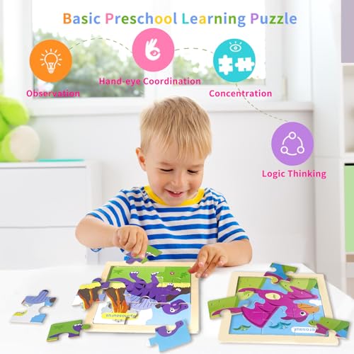 OSBOO Wooden Puzzles for Toddlers 24 9 Pieces Dinosaur Jigsaw Puzzles for Kids Ages 35 Preschool Learning Activities Learning Educational Toys Gifts for Boys Girls - Image 5
