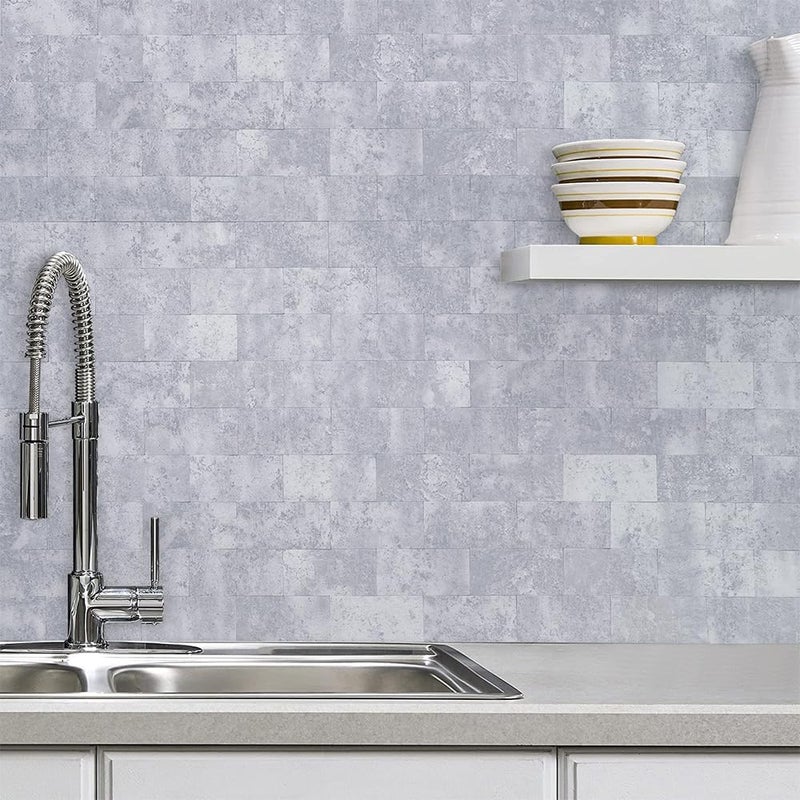 AULIGET 100 Piece Peel and Stick Backsplash Wall Tiles, 3/'' x 6/'' PVC Cement Grey Faux on Tiles for Kitchen, Bathroom, Laundry Room, Camper, Fireplace, 2.95/''x5.9/'', WT0421100A - Image 3