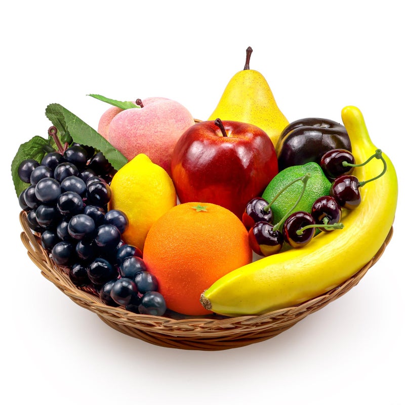 Ikosora 12 Pcs Fake Fruit Set, Artificial Fruits Set for Decoration Party, Lifelike Artificial Fruits Model Red Apples for Home Wedding Party Decoration, Lifelike Faux Fruits Decor Desk Ornament - Image 1