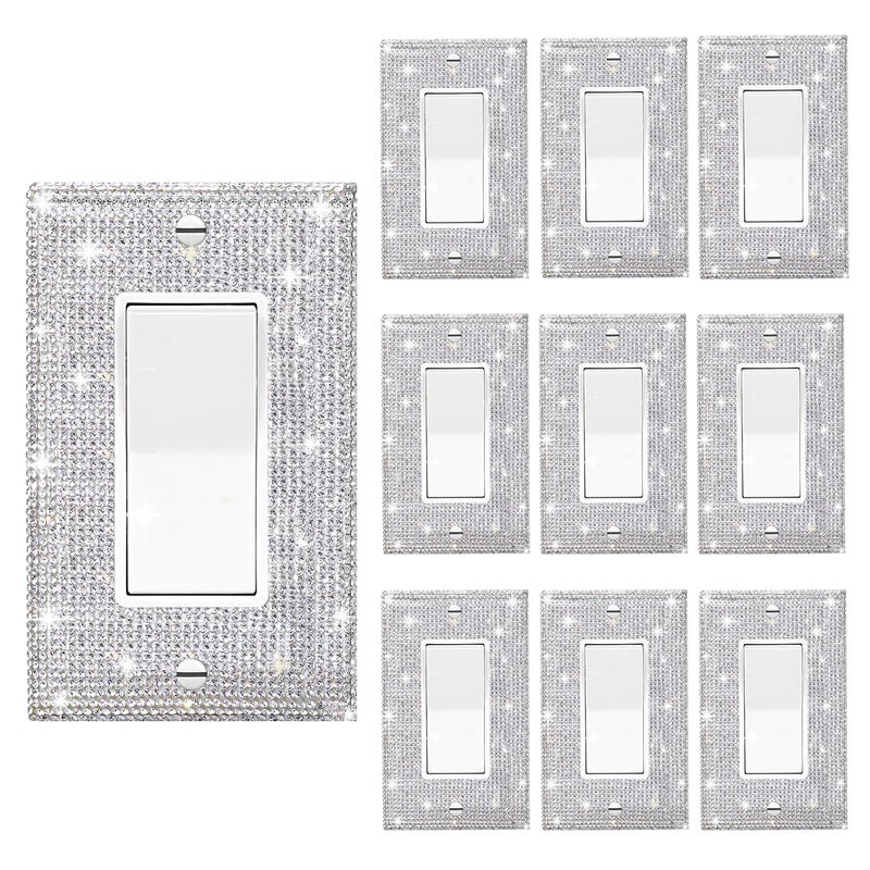 Gaocai 10 Pcs Shiny Silver Rhinestones Outlet Covers Wall Plate Decorative Switch Plates And Outlet Covers Rhinestones Light Switch Cover - Image 2