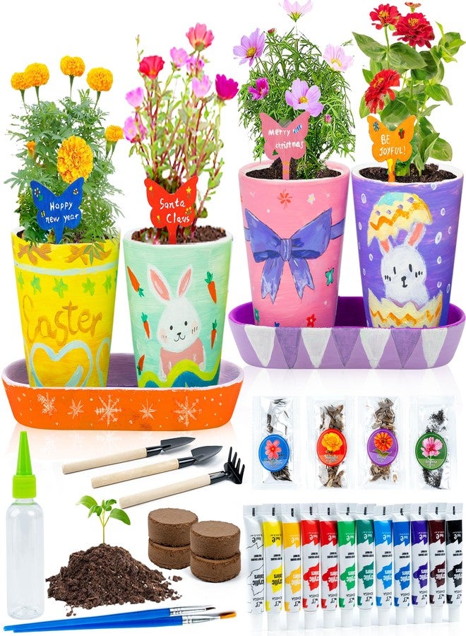 RGBDOT Kids Gardening Set Paint and Plant Stoneware Flower Gardening Kit with 4 Pots Arts and Crafts for Kids Ages 8-12 Best Children’s Day Gift for Girls Boys Ages 5 6 7 8 9 10 - Image 1
