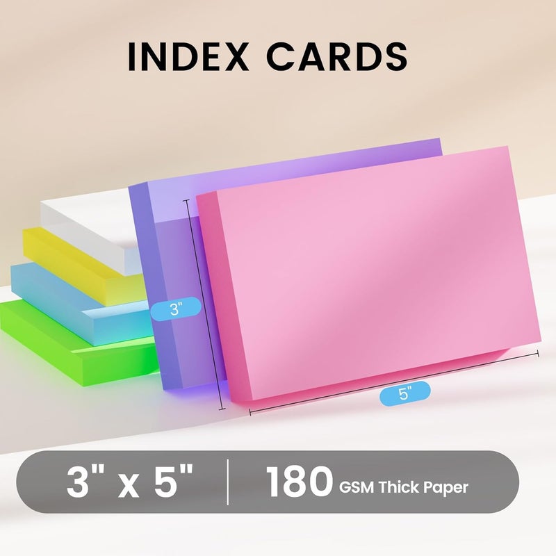 Ciphyfee Index Cards 3x5 Inch, 300sheets, Flash Cards, Blank Colored Note Cards Paper For Studying, Schools Supplies, College, Office And Home Organization, Note Taking Supplies - Image 2
