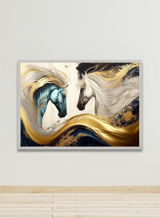 Marktna Canvas Wall Art For Wall Decoration Horses Design With A Hollow Silver Frame Size 120x80cmOne Piece - Image 1