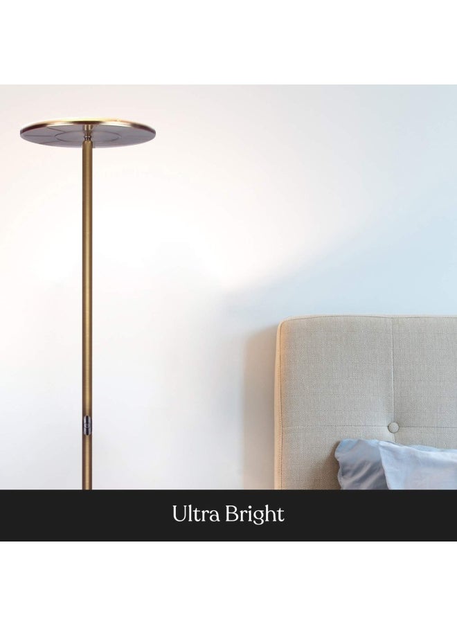 brightech - Sky Flux Dimmable Led Floor Lamp  Super Bright Floor Lamp For Living Room And Offices  Torchiere Standing Lamp With 3 Light Options Tall Lamp For Bedroom Reading And More - Brass - Image 1