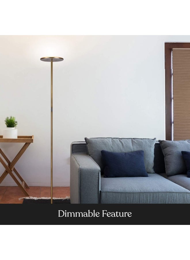 brightech - Sky Flux Dimmable Led Floor Lamp  Super Bright Floor Lamp For Living Room And Offices  Torchiere Standing Lamp With 3 Light Options Tall Lamp For Bedroom Reading And More - Brass - Image 1