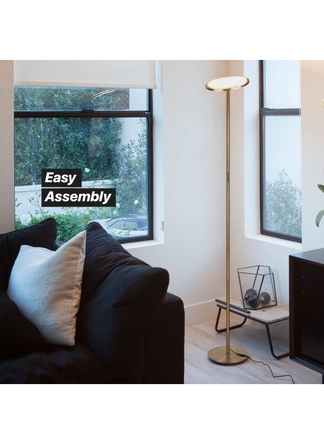 brightech - Sky Flux Dimmable Led Floor Lamp  Super Bright Floor Lamp For Living Room And Offices  Torchiere Standing Lamp With 3 Light Options Tall Lamp For Bedroom Reading And More - Brass - Image 1