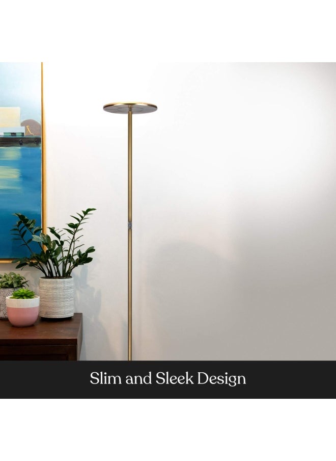 brightech - Sky Flux Dimmable Led Floor Lamp  Super Bright Floor Lamp For Living Room And Offices  Torchiere Standing Lamp With 3 Light Options Tall Lamp For Bedroom Reading And More - Brass - Image 1