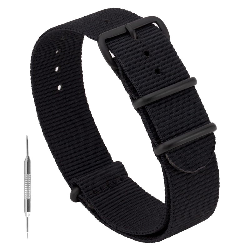 Benchmark Basics Nylon Watch Band - Waterproof Ballistic Nylon One-Piece Military Watch Straps for Men & Women (20mm, Black PVD) - Image 1