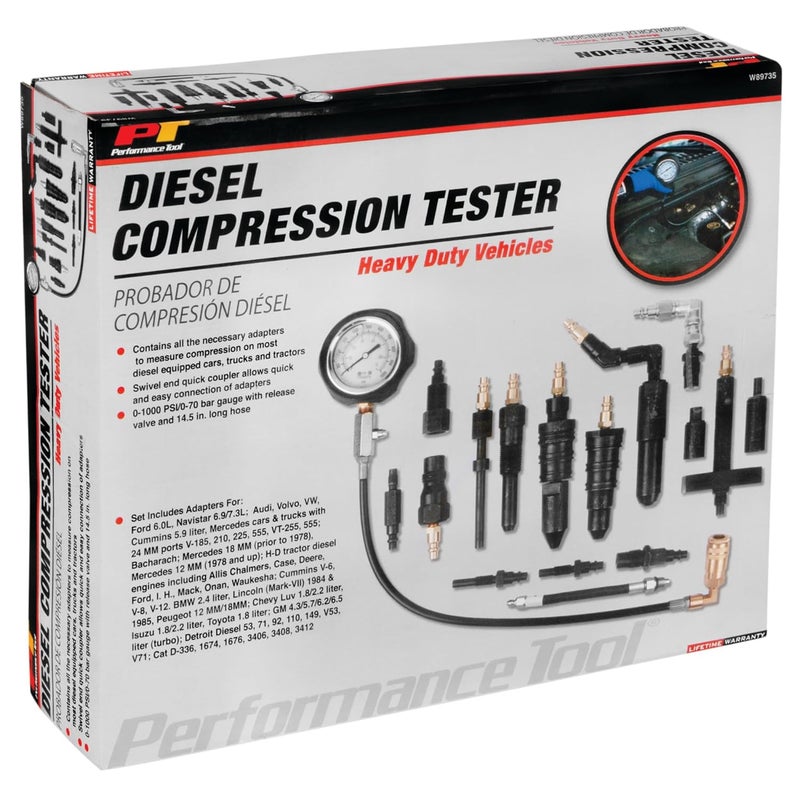 Performance Tool W89735 Diesel Compression Tester Kit for Large Cars, Trucks, Tractors, and Other Heavy-Duty Vehicles in Tough Organizer Case - Image 5