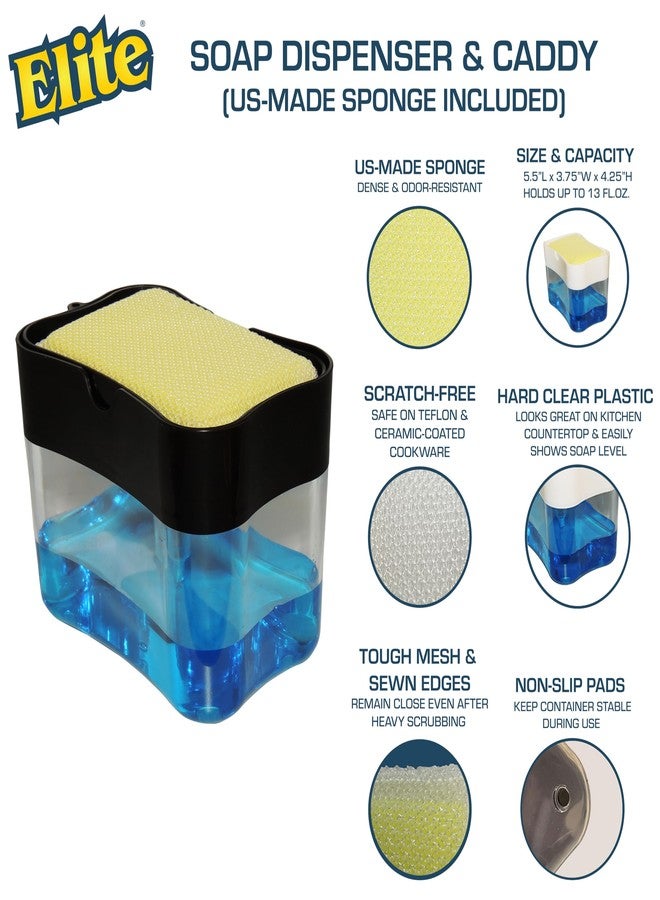 Elite Buddy Dish Soap Dispenser and Sponge Holder for Kitchen Sink Countertop, Includes Made in USA Non Scratch Sponge Scrubber, Black - Image 2