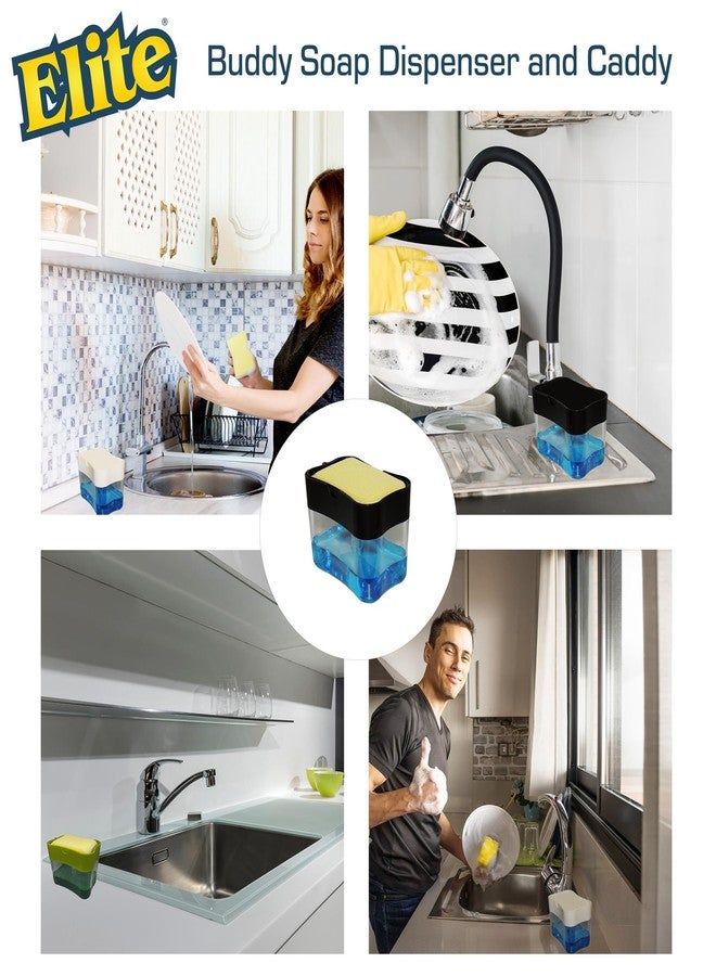 Elite Buddy Dish Soap Dispenser and Sponge Holder for Kitchen Sink Countertop, Includes Made in USA Non Scratch Sponge Scrubber, Black - Image 5