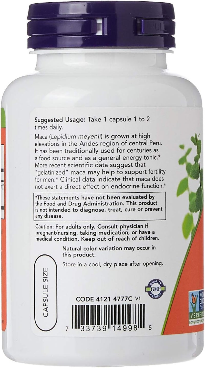 Now Foods Raw Maca 750 Mg 90 Veg Capsules - Image 2