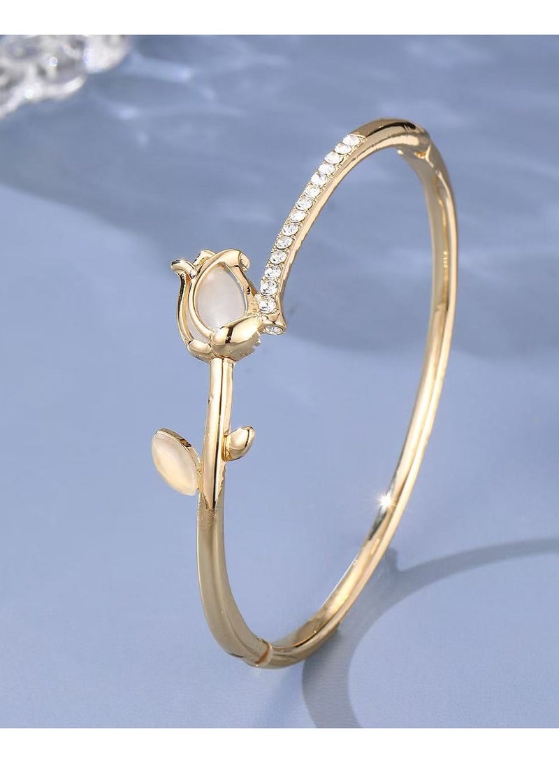 Goolsky Stylish And Elegant Bracelet with a Minimalist Flower Bud Design, Featuring Sparkling Synthetic Zirconia, Perfect As a Gift for Valentine'S Day, Anniversaries, Or Birthdays for Your Loved One. - Image 1