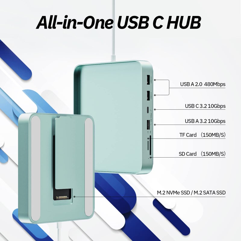 minisopuru محور USB C لجهاز iMac 24 بوصة 2021/2023/2024، محور Minisopuru iMac يدعم M.2 NVMe SSD، ملحقات iMac لجهاز iMac M1/M3/M4، محول iMac مع USB A/C بسرعة 10Gbps، SD/TF، M.2 SSD (غير مشمول)، أخضر - Image 2