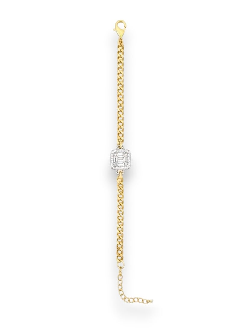 A flowing design with a thick gold-plated chain, the chain features a square pendant designed in a shiny silver finish - additional links for adjusting the size. - Image 1