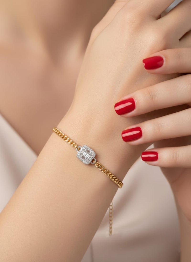 A flowing design with a thick gold-plated chain, the chain features a square pendant designed in a shiny silver finish - additional links for adjusting the size. - Image 4