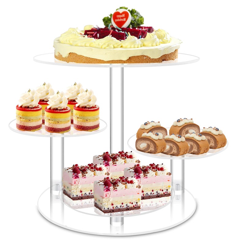 LoveDisplay Acrylic Cupcake Stand 4 Tier Round Cake Stand 12 in Cake Stand for Dessert Table Clear Cake and Cupcake Stand Combo Tiered Serving Trays for Home Decor Wedding Birthday Party - Image 2