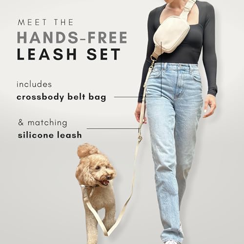 CITRUSY Hands Free Leash and Belt Bag Cream Belt Bag Leash - Image 3