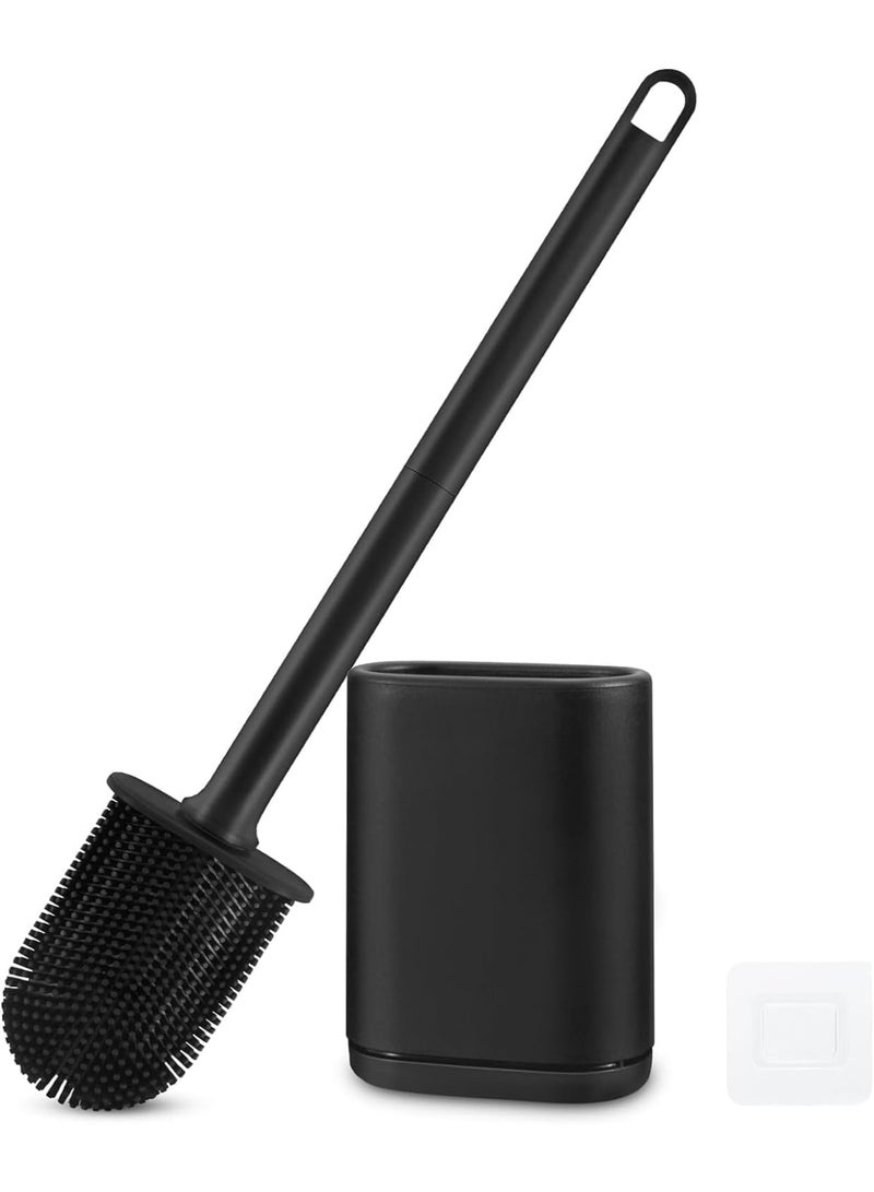 SYOSI Silicone Toilet Brush, Bendable Wall-Mounted Toilet Bowl Cleaner, Flexible Bristles for Efficient Cleaning, Long Handle No Rust, Hygienic Bathroom Accessory for Home and Office, Black - Image 1
