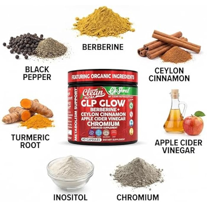 Clean Nutraceuticals GLP1 Supplement Berberine Ceylon Cinnamon Apple Cider Vinegar Chromium Turmeric Gut Health Digestive Balance 60 Vegan Capsules by Clean Nutra - Image 4