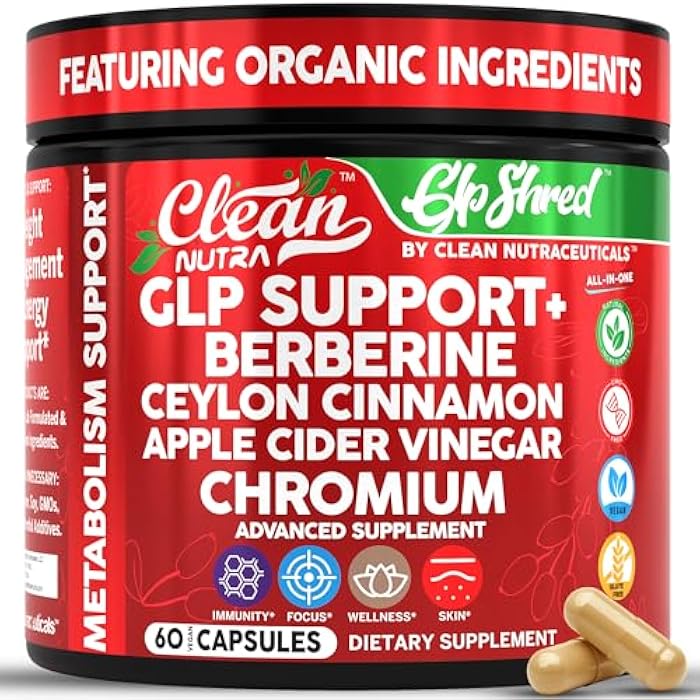 Clean Nutraceuticals GLP1 Supplement Berberine Ceylon Cinnamon Apple Cider Vinegar Chromium Turmeric Gut Health Digestive Balance 60 Vegan Capsules by Clean Nutra - Image 1