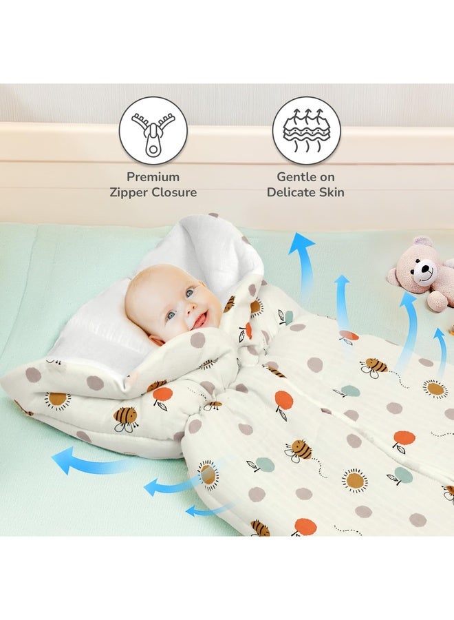 R for Rabbit طقم سرير كيس نوم بيبي سنوغي بليس | عش حمل من قطن موسلين 100% فاخر للمواليد الجدد والأطفال الرضع | مناسب للسفر للبنات والأولاد من 0-6 أشهر (عسل أبيض) - Image 2